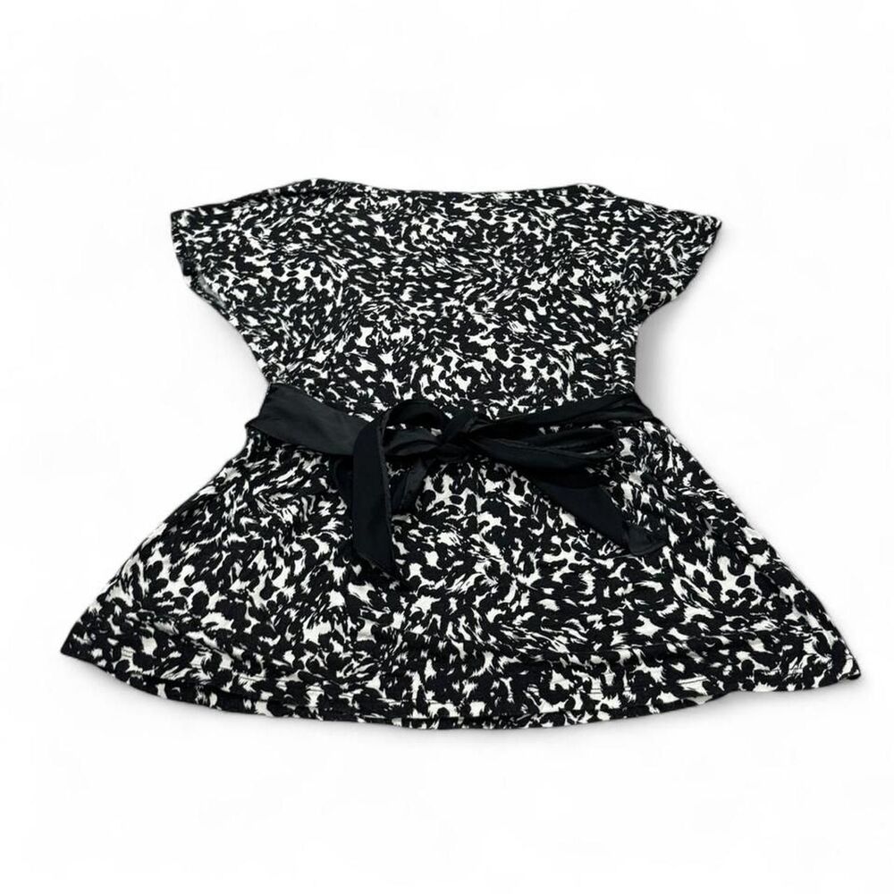 Y2K 100% Rayon Black & White Floral Print Babydoll Top